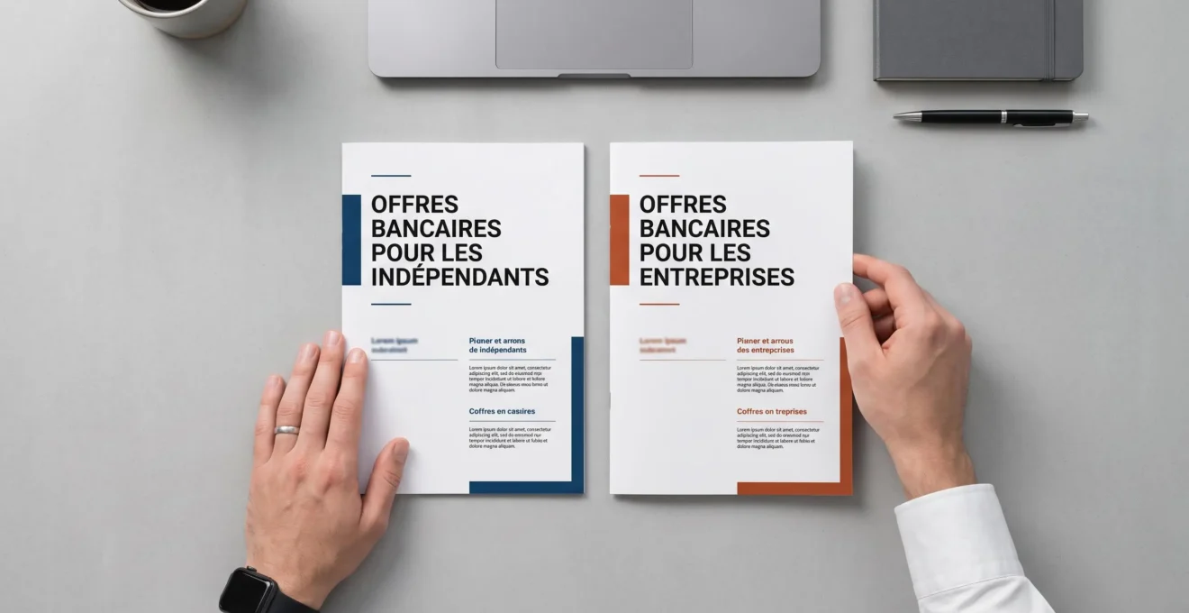 Bureau de consultant indépendant avec documents administratifs français organisés pour l'ouverture d'un compte bancaire professionnel : extrait K, justificatifs et ordinateur portable